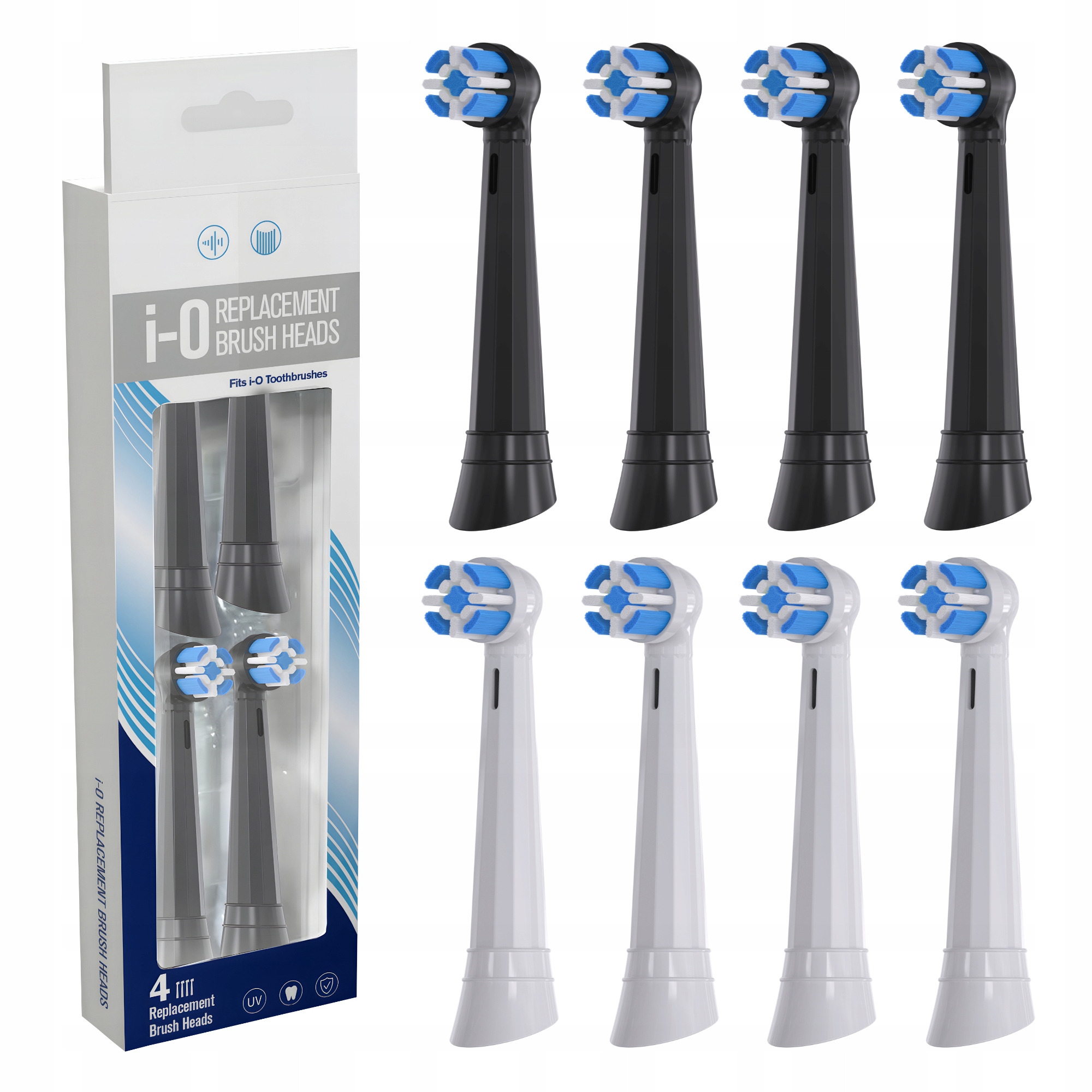 KOŃCÓWKI DO SZCZOTECZKI KOMPATYBILNE Z ORAL B IO 3-10 CZARNE BIAŁE 8 SZT