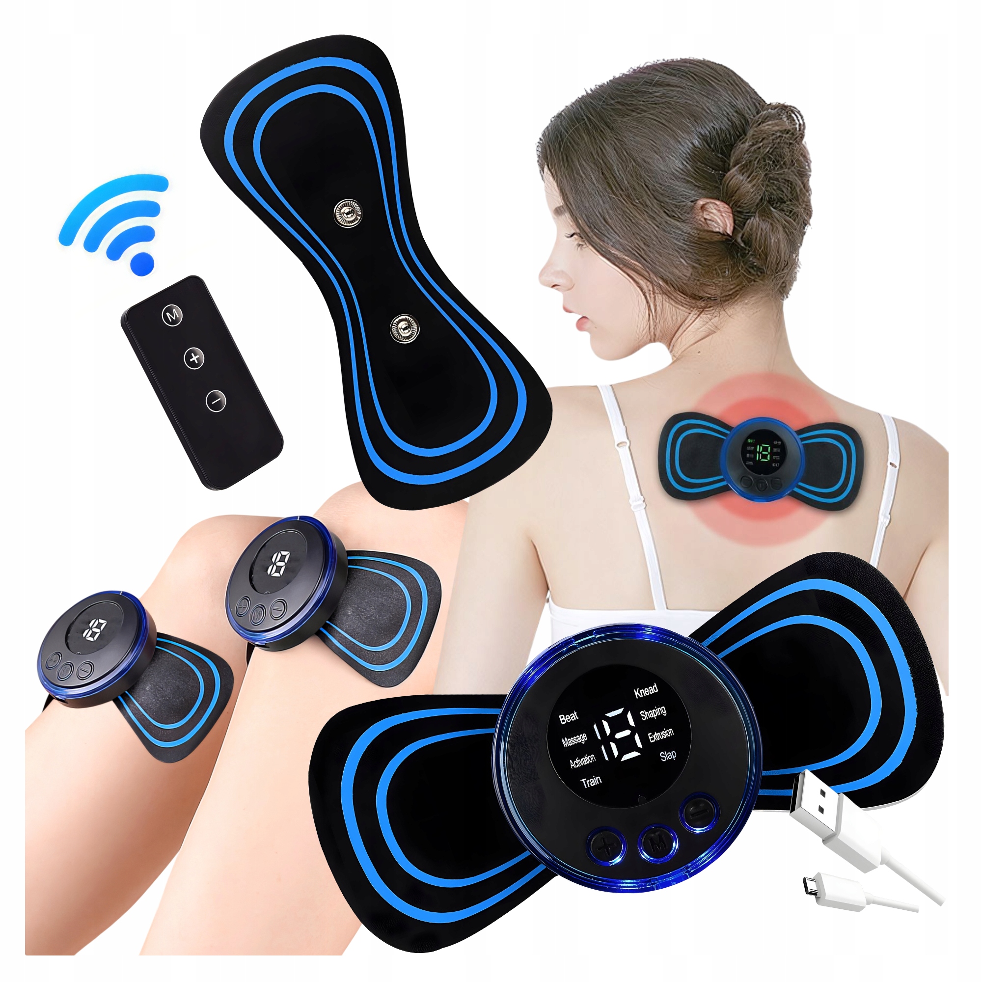 MINI MASAŻER ELEKTROSTYMULATOR SZYI KARKU CIAŁA MIĘŚNI EMS 8x TRYBÓW+ PILOT