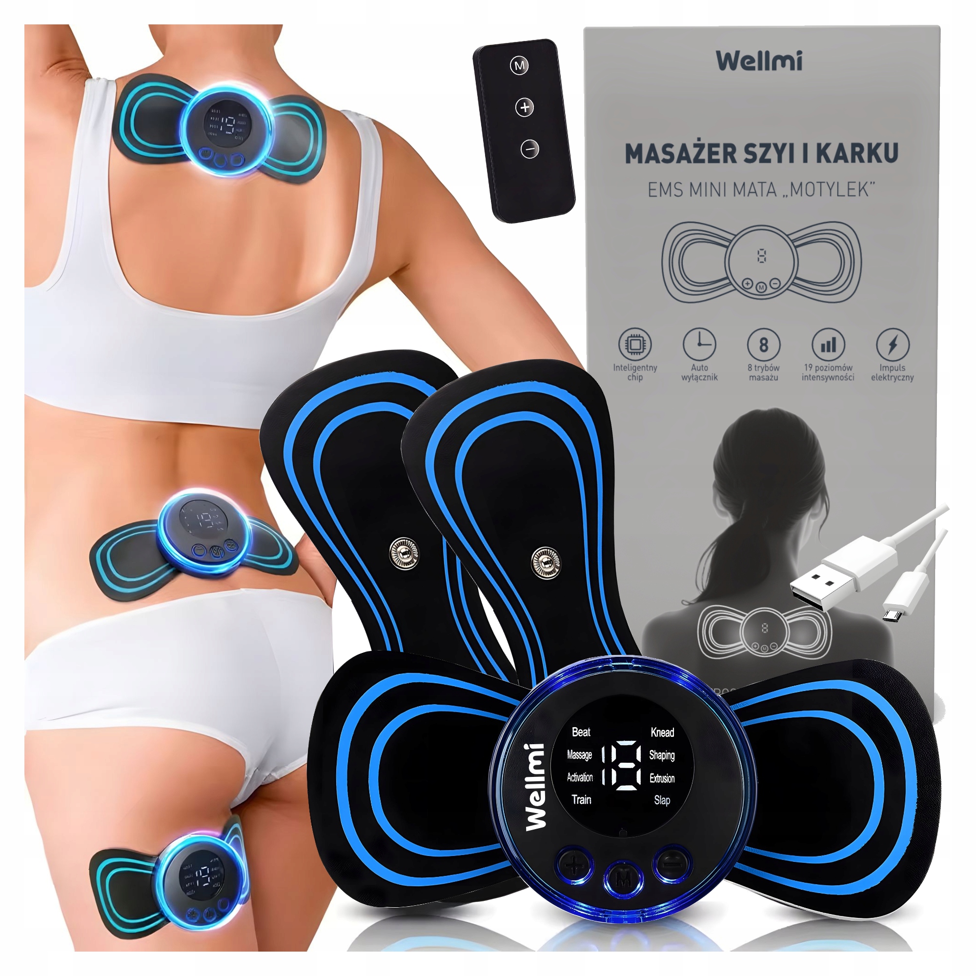 Mini Masażer WELLMI EMS Elektrostymulator do Szyi Karku Ciała Mięśni Mocny