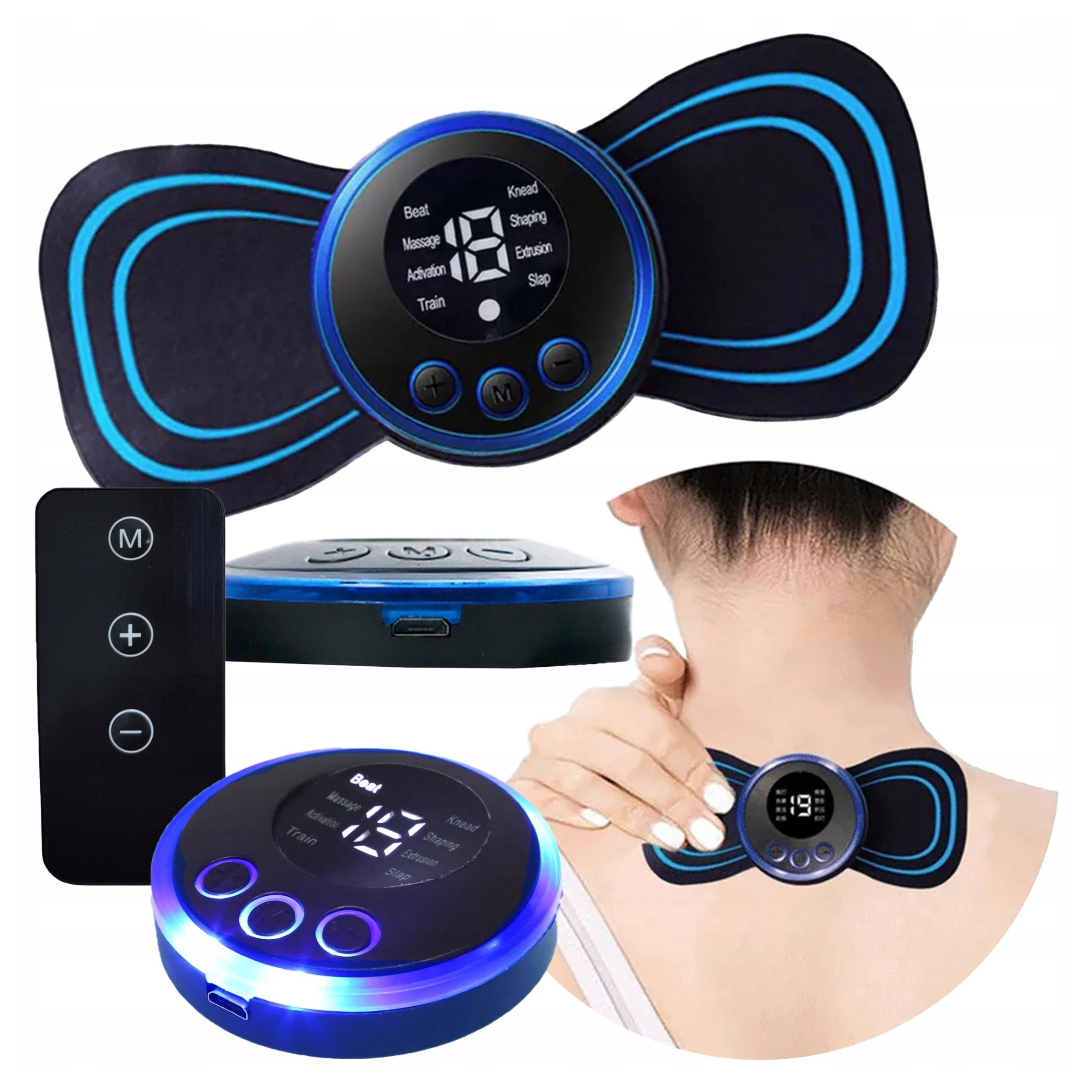 MINI MASAŻER ELEKTROSTYMULATOR SZYI KARKU CIAŁA MIĘŚNI EMS 8 TRYBÓW PILOT
