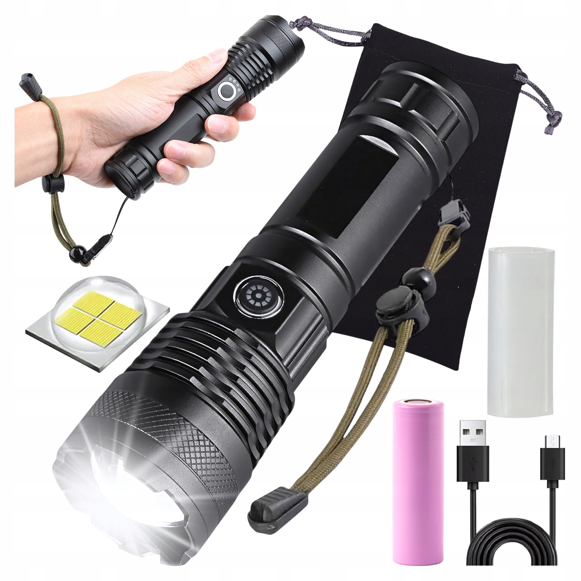 Latarka LED Akumulatorowa Mocna USB Taktyczna Wodoodporna Wojskowa Survival