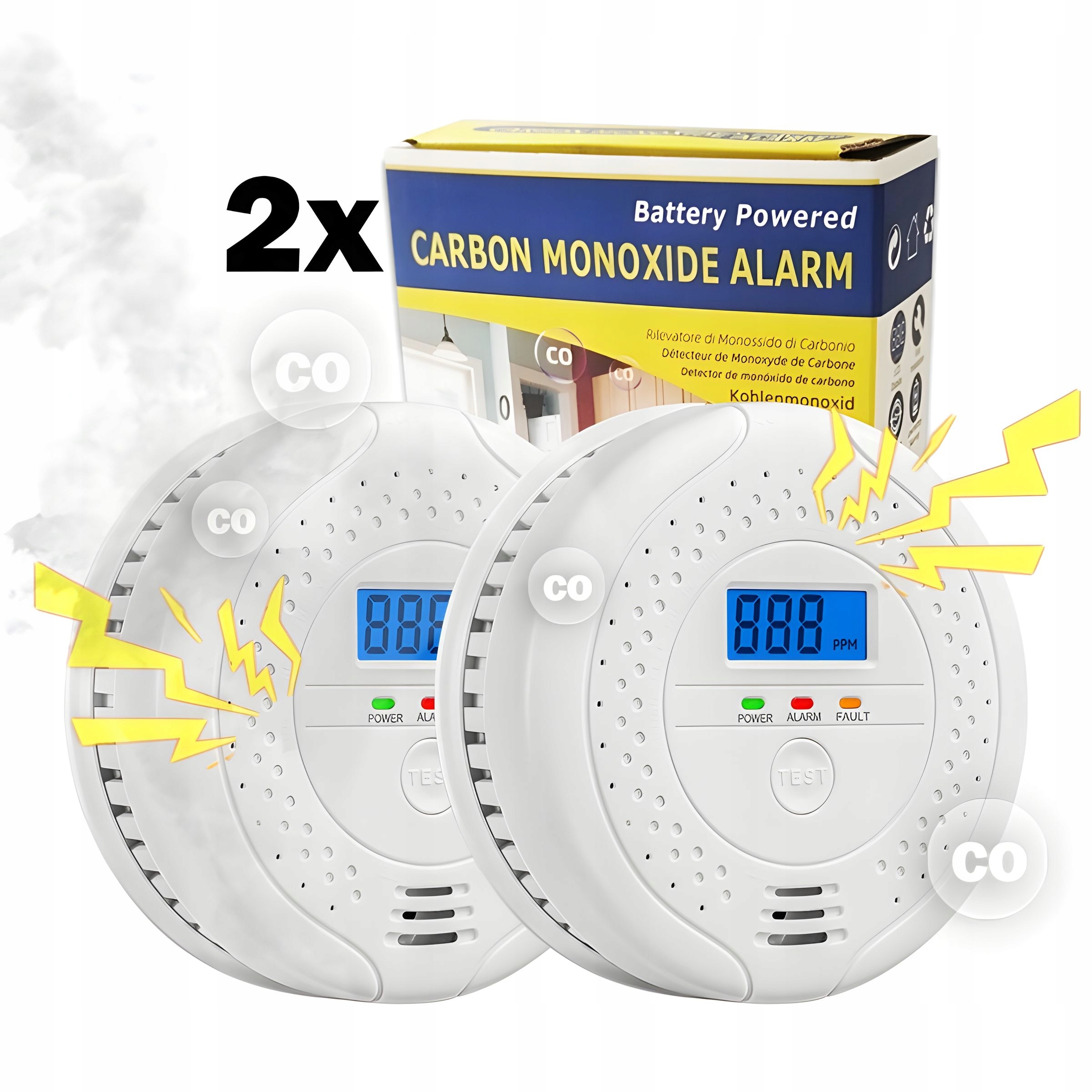 CZUJNIK CZADU TLENKU WĘGLA DETEKTOR LCD CO CERTYFIKOWANY ALARM