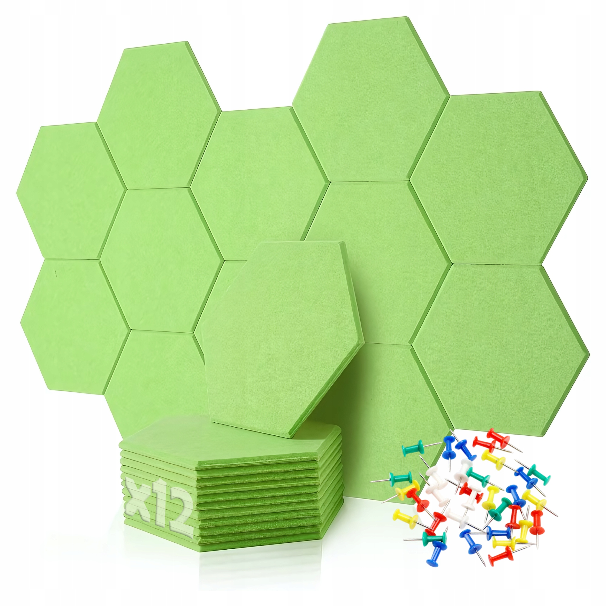 PANELE ŚCIENNE FILCOWE ZIELONE akustyczne samoprzylepne wygłuszając Hexagon