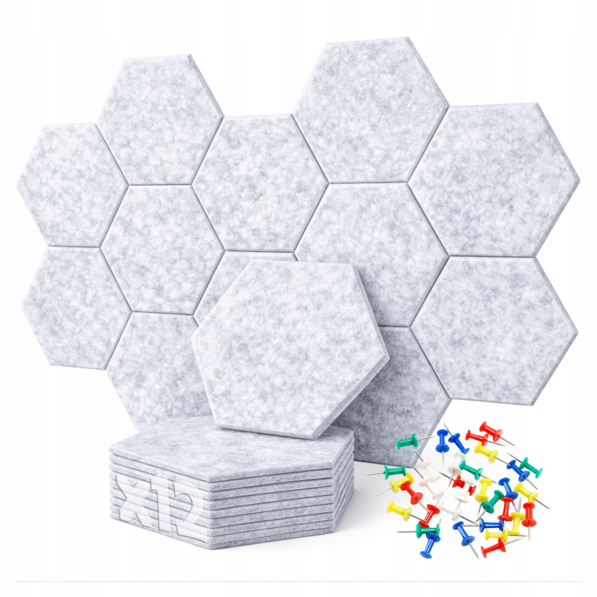 PANELE ŚCIENNE FILCOWE SZARE akustyczne samoprzylepne wygłuszające Hexagon