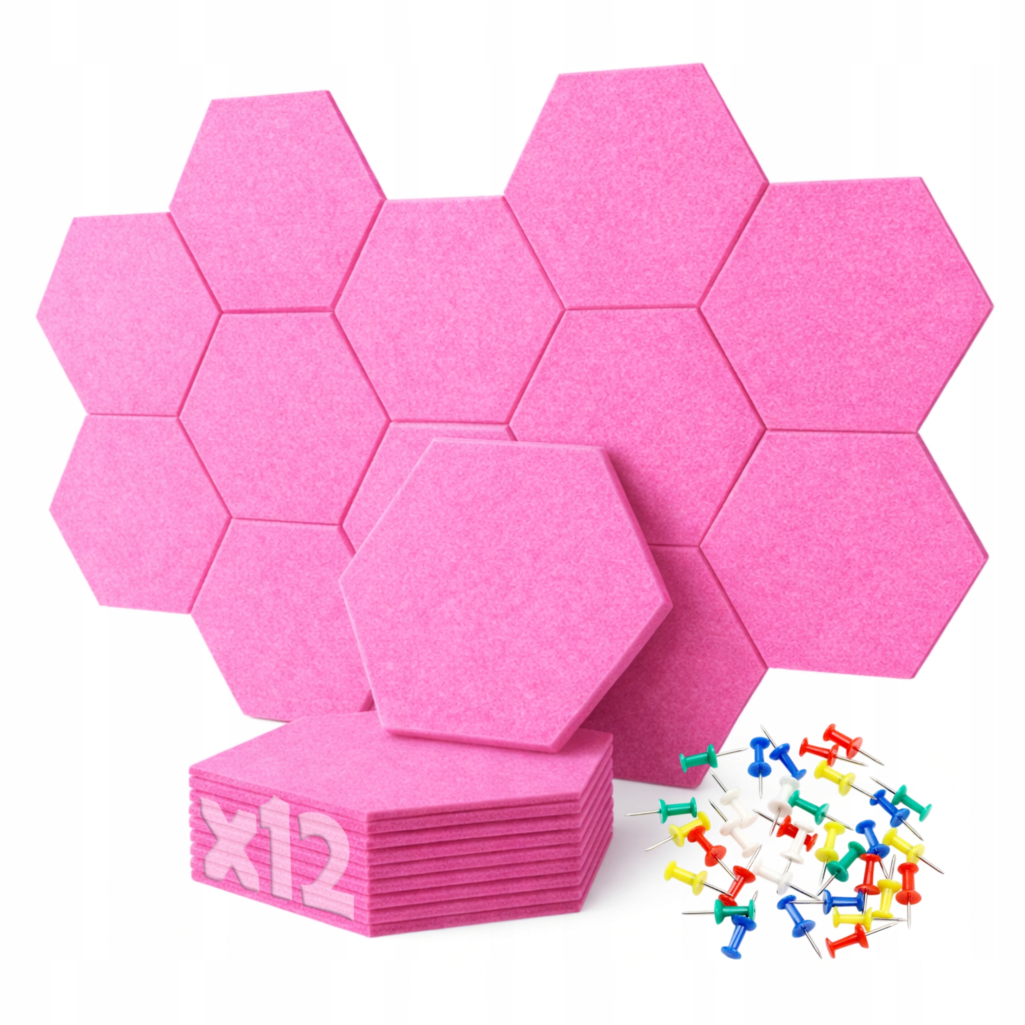 PANELE ŚCIENNE FILCOWE RÓŻOWE akustyczne samoprzylepne wygłuszające Hexagon